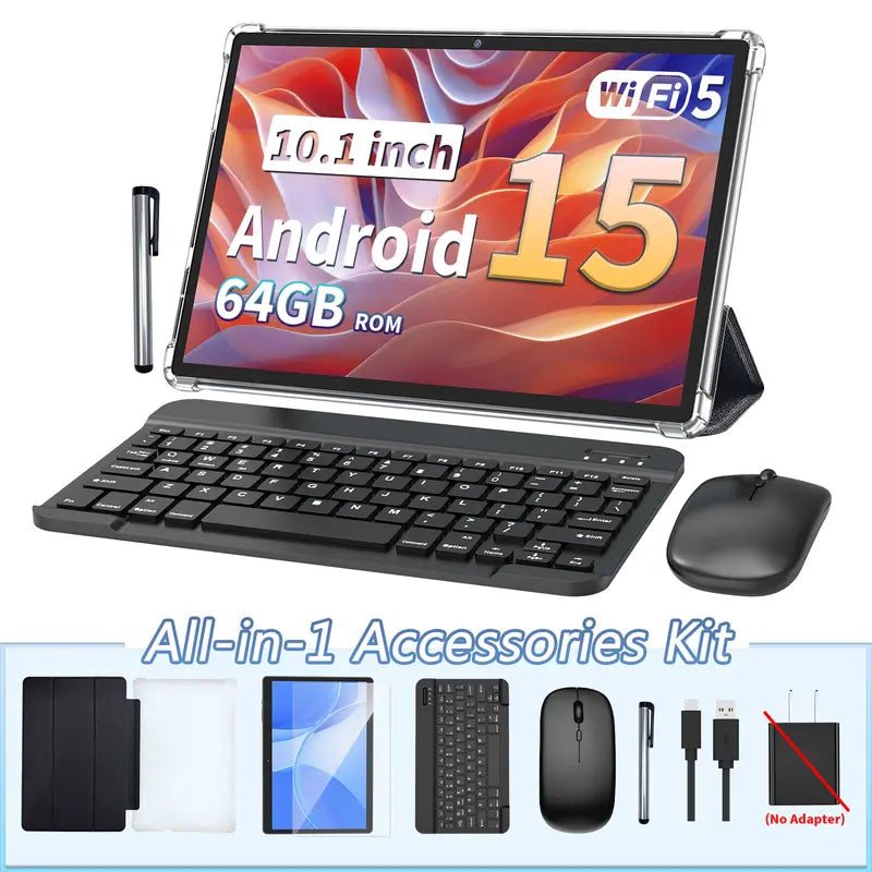 Android 15 Tablet 10.1", 2-in-1 Tablet with Keyboard
