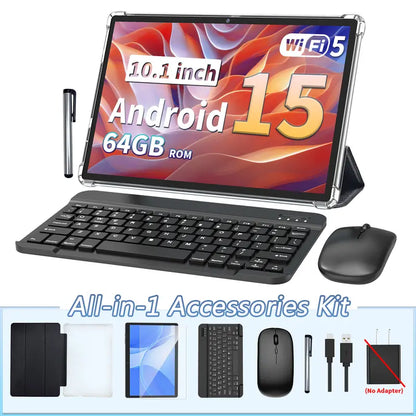 Android 15 Tablet 10.1", 2-in-1 Tablet with Keyboard