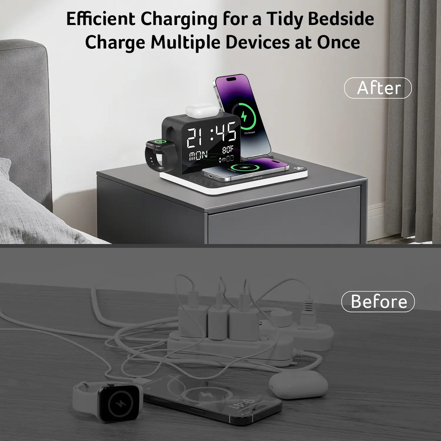 7-in-1 Wireless Charging Station, Dual Phone Fast Charger with MagSafe