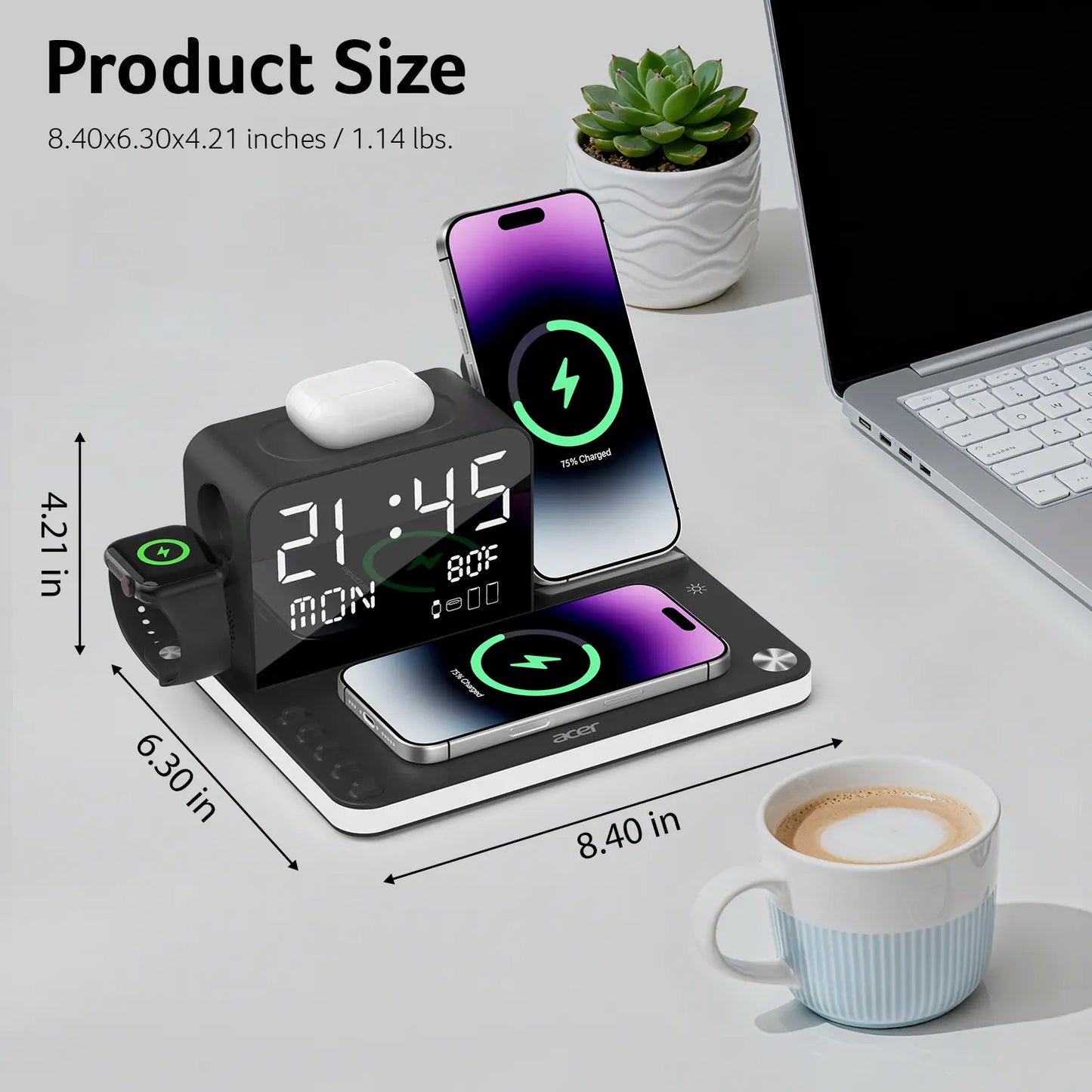 7-in-1 Wireless Charging Station, Dual Phone Fast Charger with MagSafe
