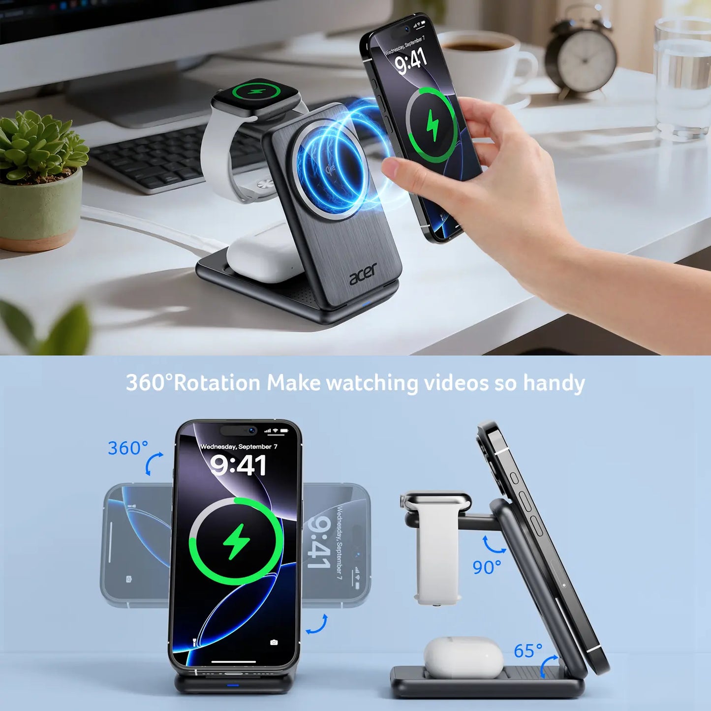 Acer S3 3 in 1 Wireless Charging Station, MagSafe Charger Stand Compatible
