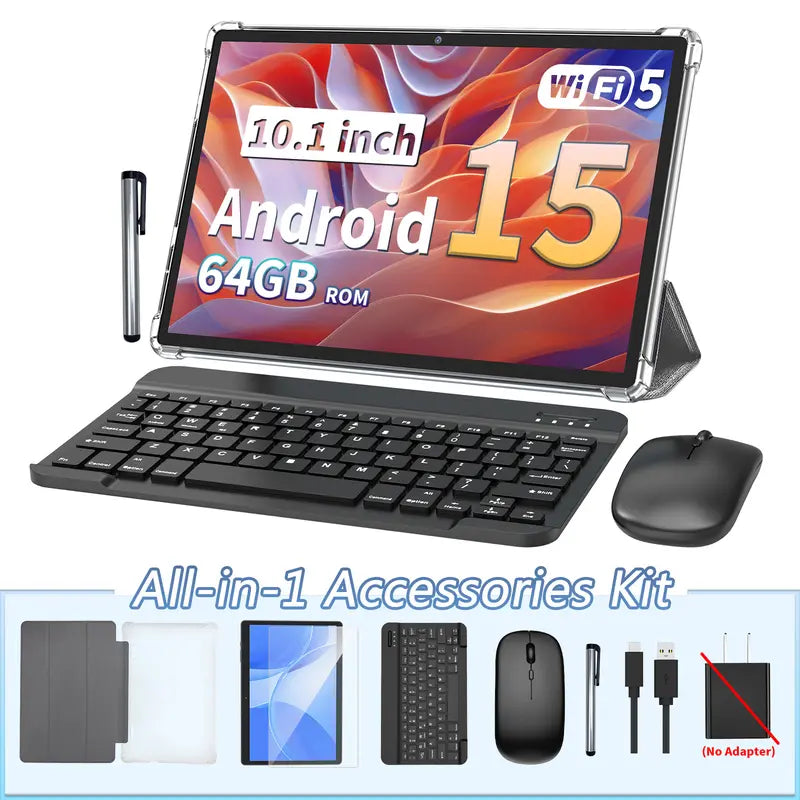 Android 15 Tablet 10.1", 2-in-1 Tablet with Keyboard